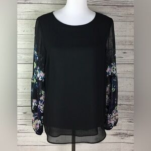 Floral Sleeve Black Blouse